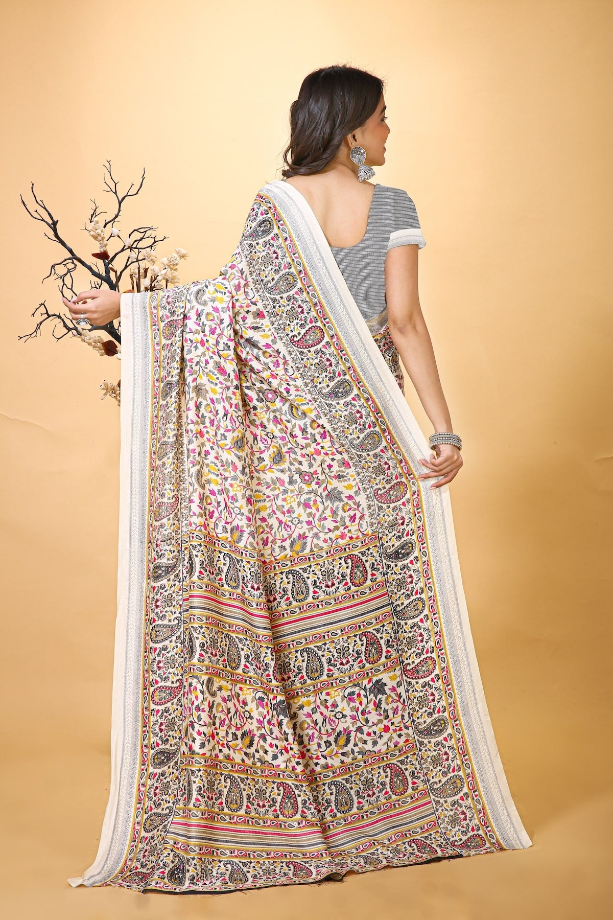 Hans - Green White Pashmina Printed Saree