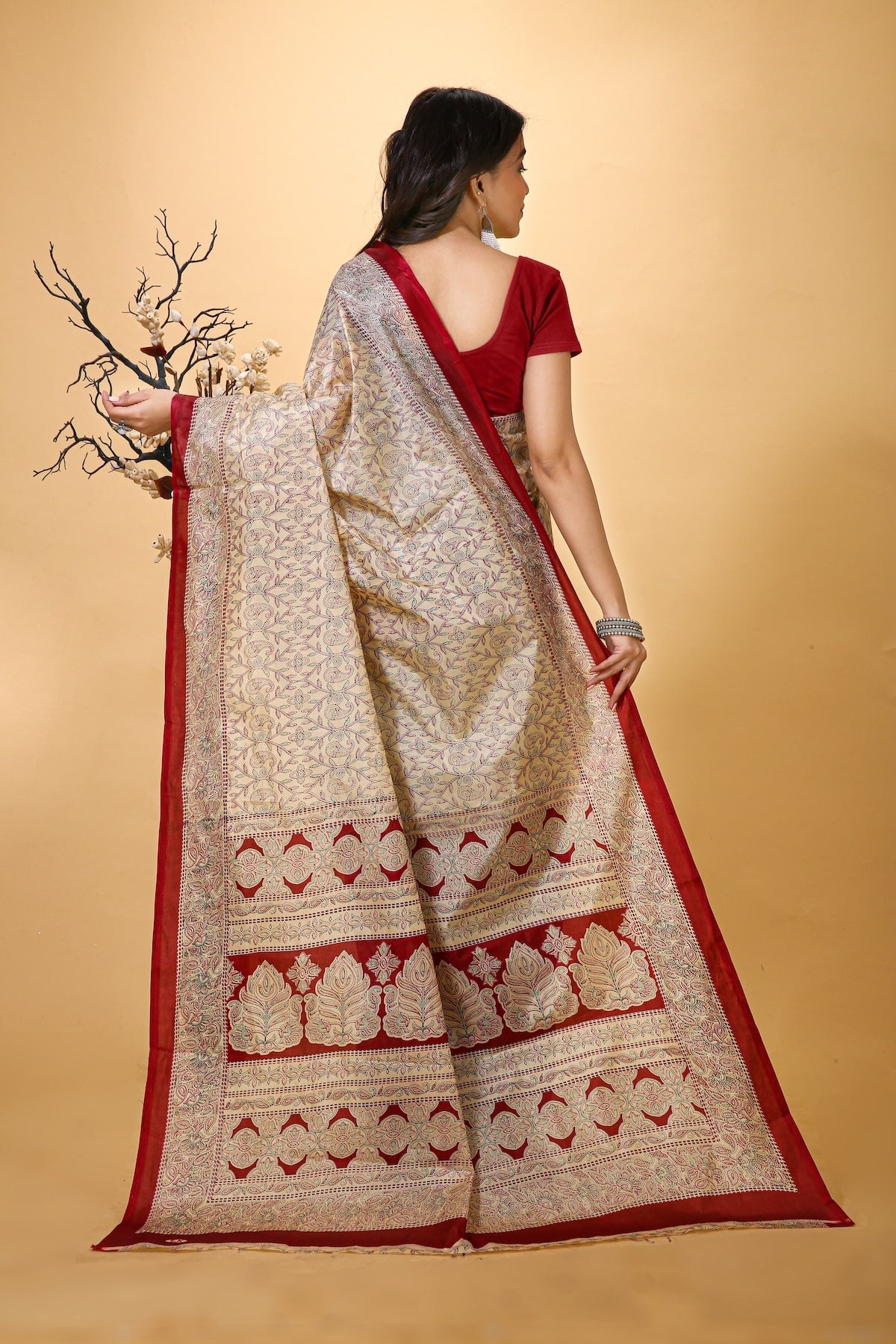 Ankur - Maroon Cream Cotton Embroidered Saree