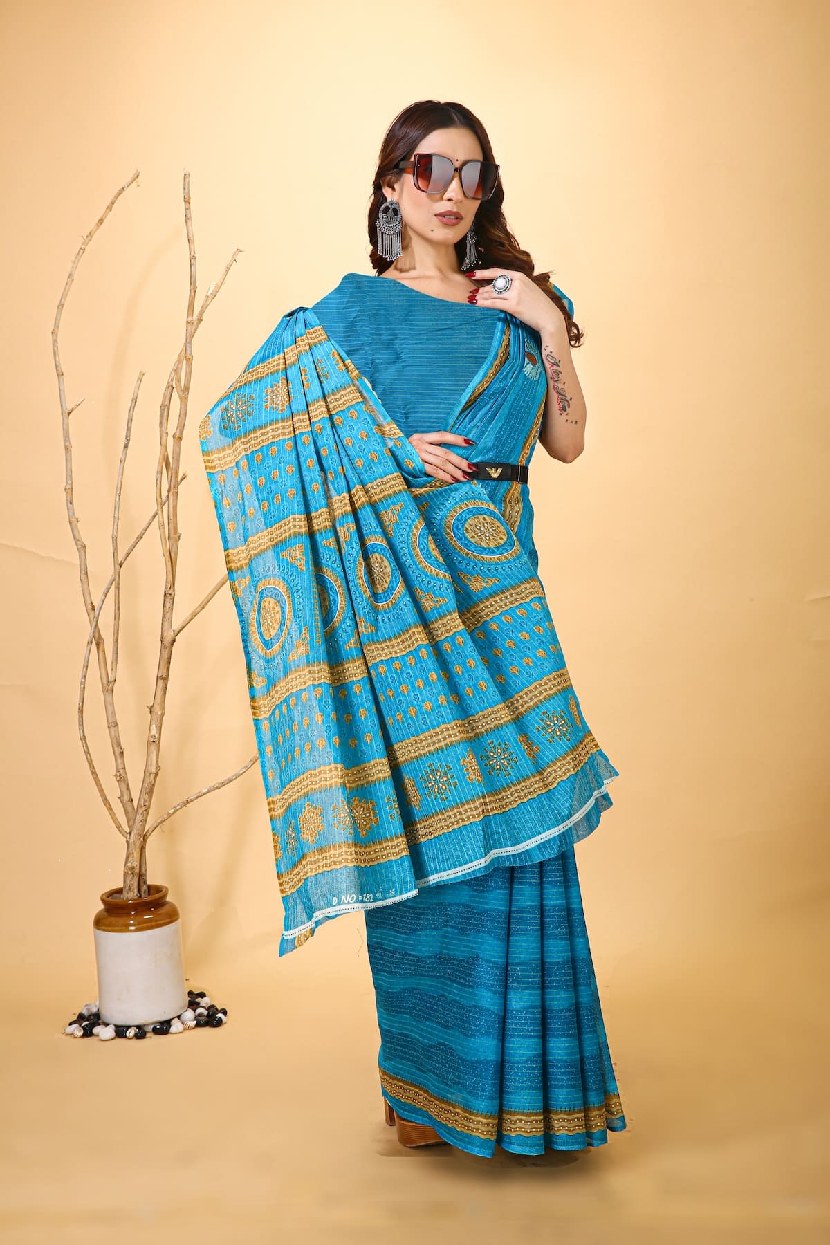 Rangini - Blue Yellow Cotton Saree