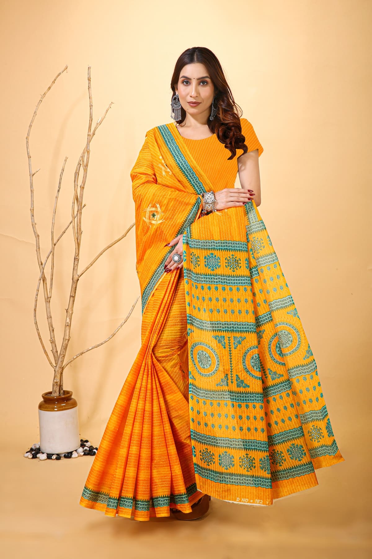 Rangini - Yellow Grey Cotton Saree