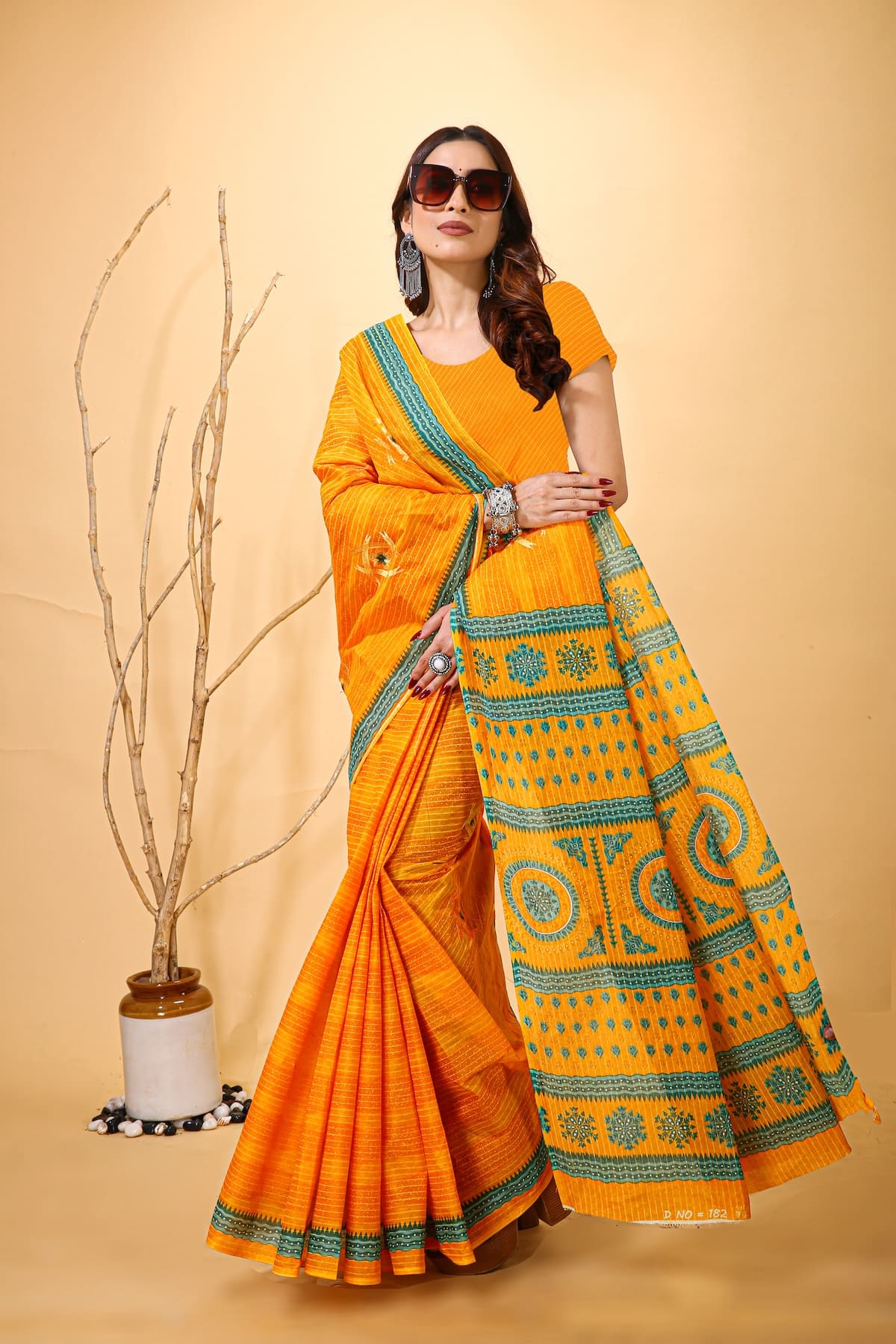 Rangini - Yellow Grey Cotton Saree