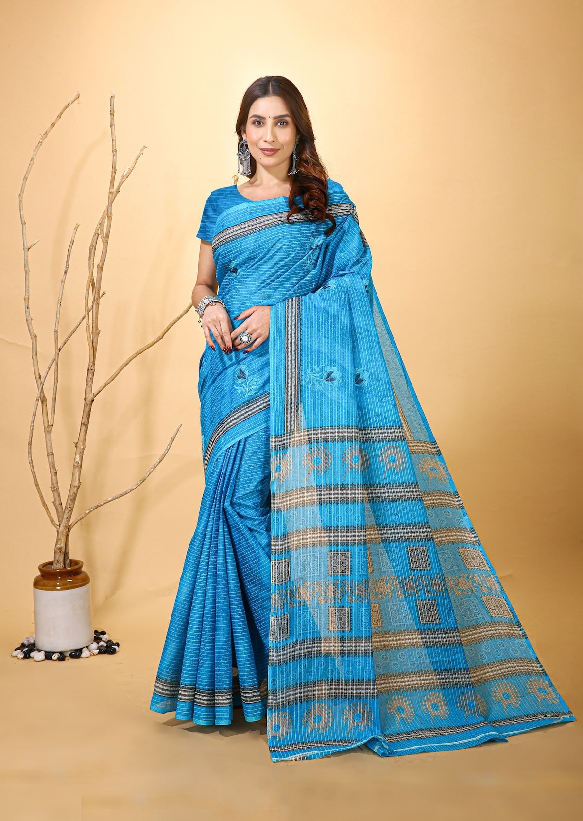 Mridul - Blue Mustard Cotton Saree