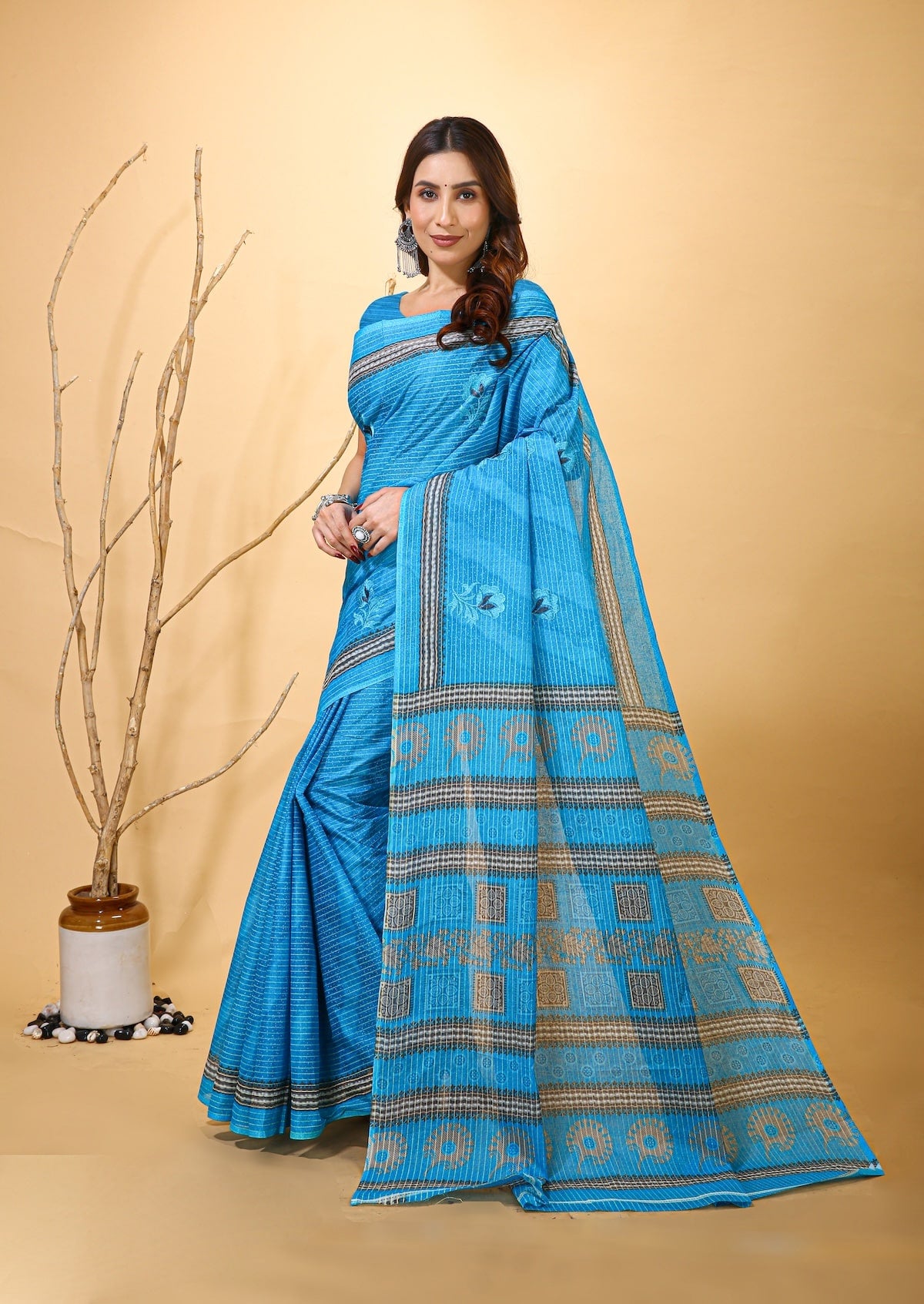 Mridul - Blue Mustard Cotton Saree