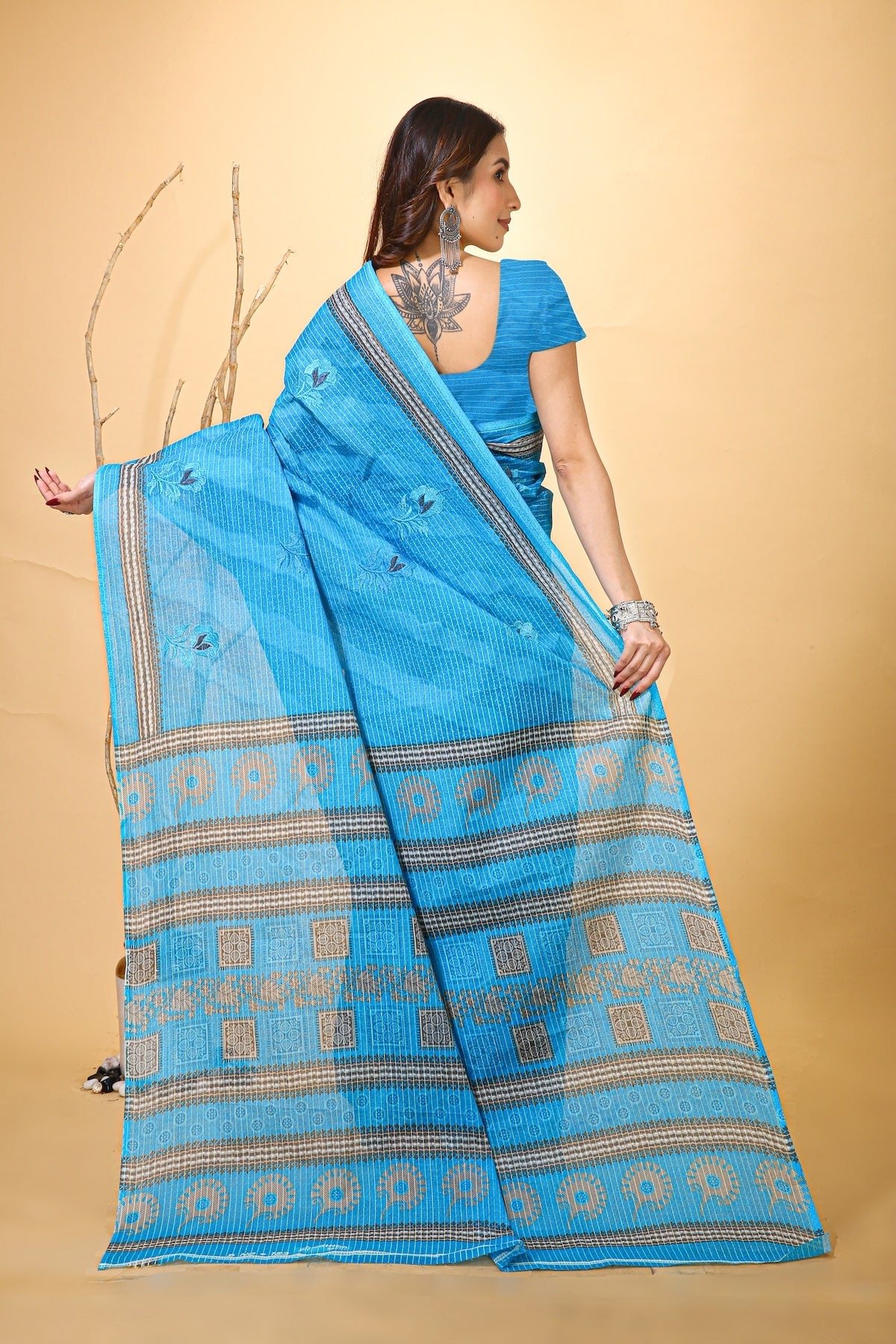 Mridul - Blue Mustard Cotton Saree