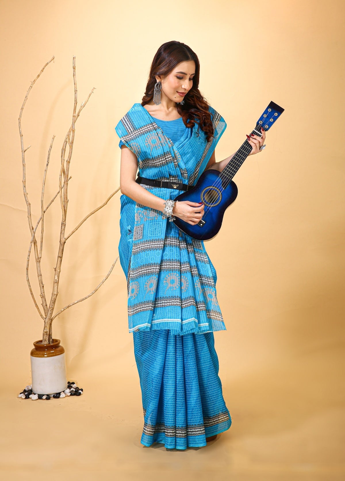 Mridul - Blue Mustard Cotton Saree
