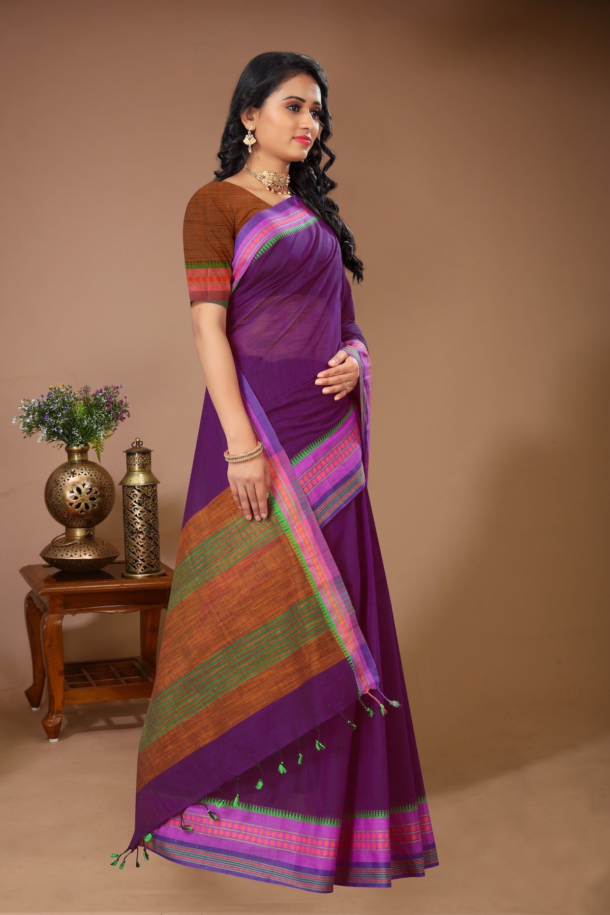 Sahaj - Purple Pink Cotton Printed Saree