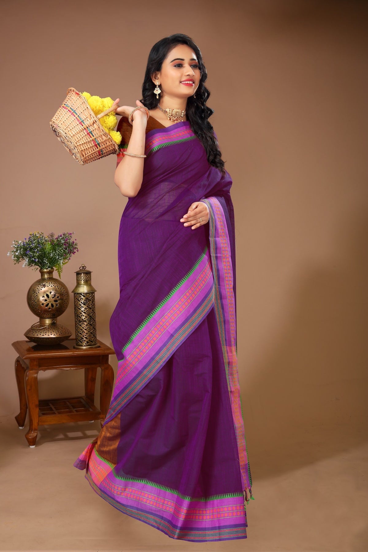 Sahaj - Purple Pink Cotton Printed Saree
