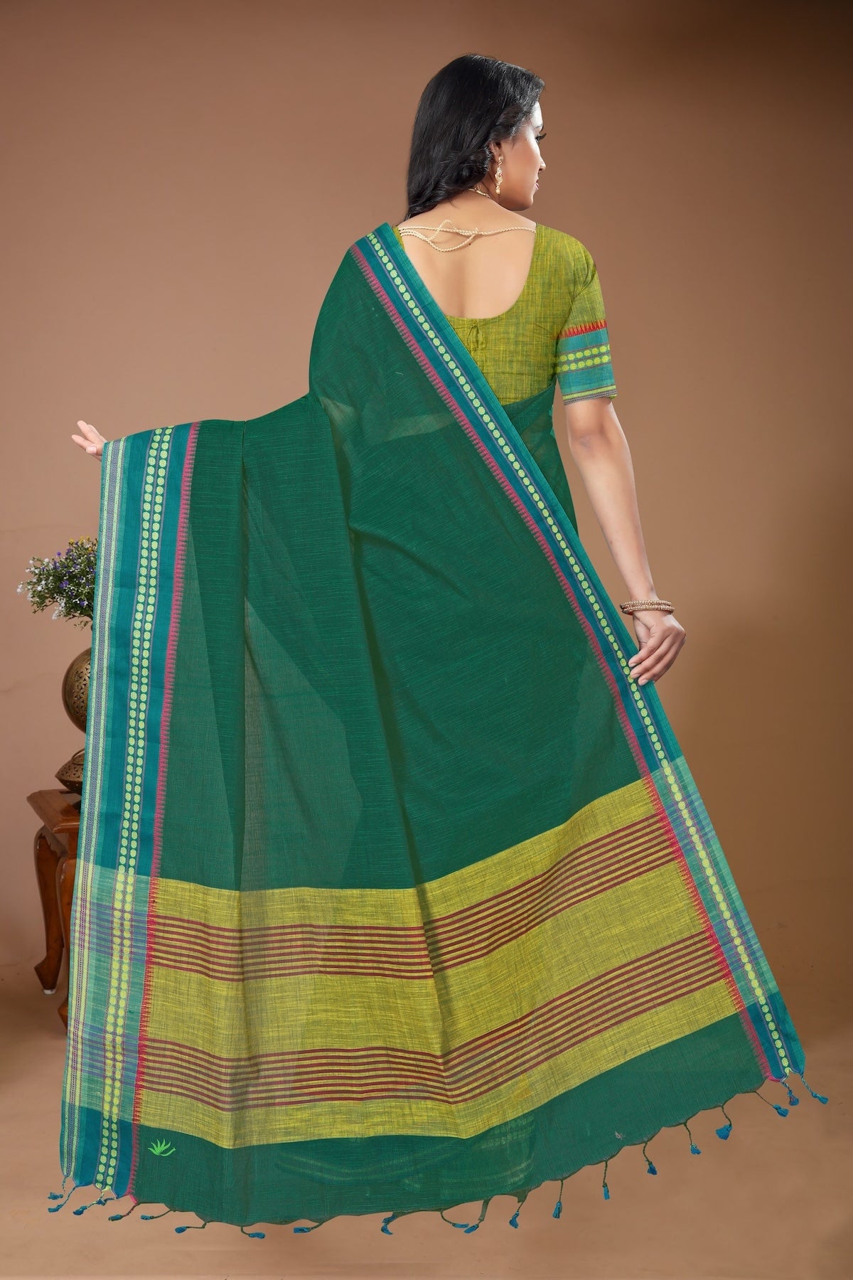 Sahaj - Green Blue Cotton Printed Saree