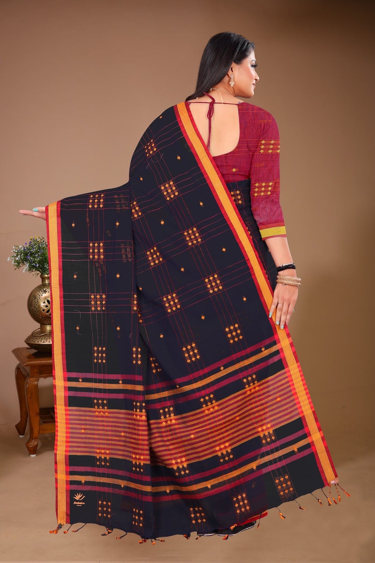 Aparajita - Black Yellow Cotton Printed Saree