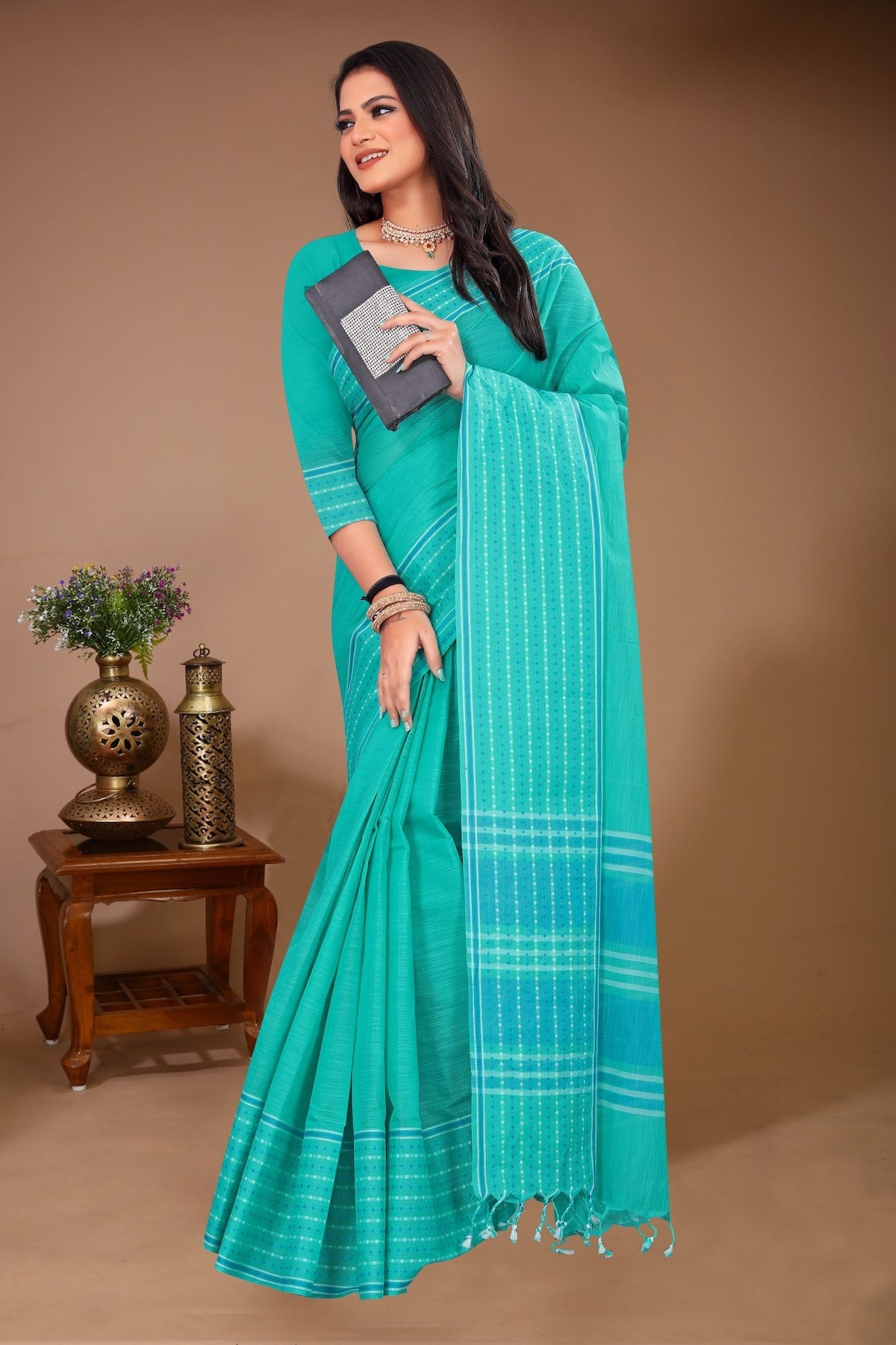 Saahil - Green Cotton Printed Saree