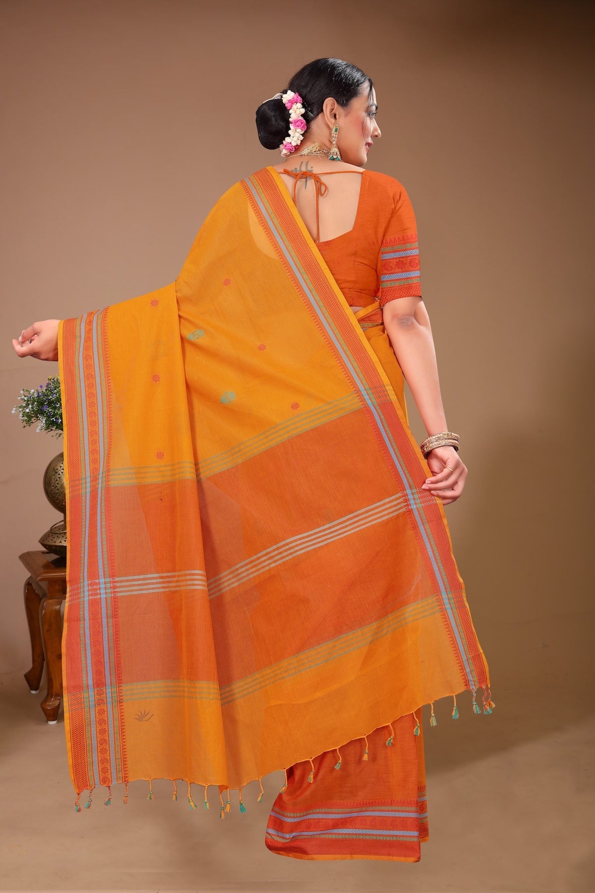 Aparajita - Orange Cotton Printed Saree