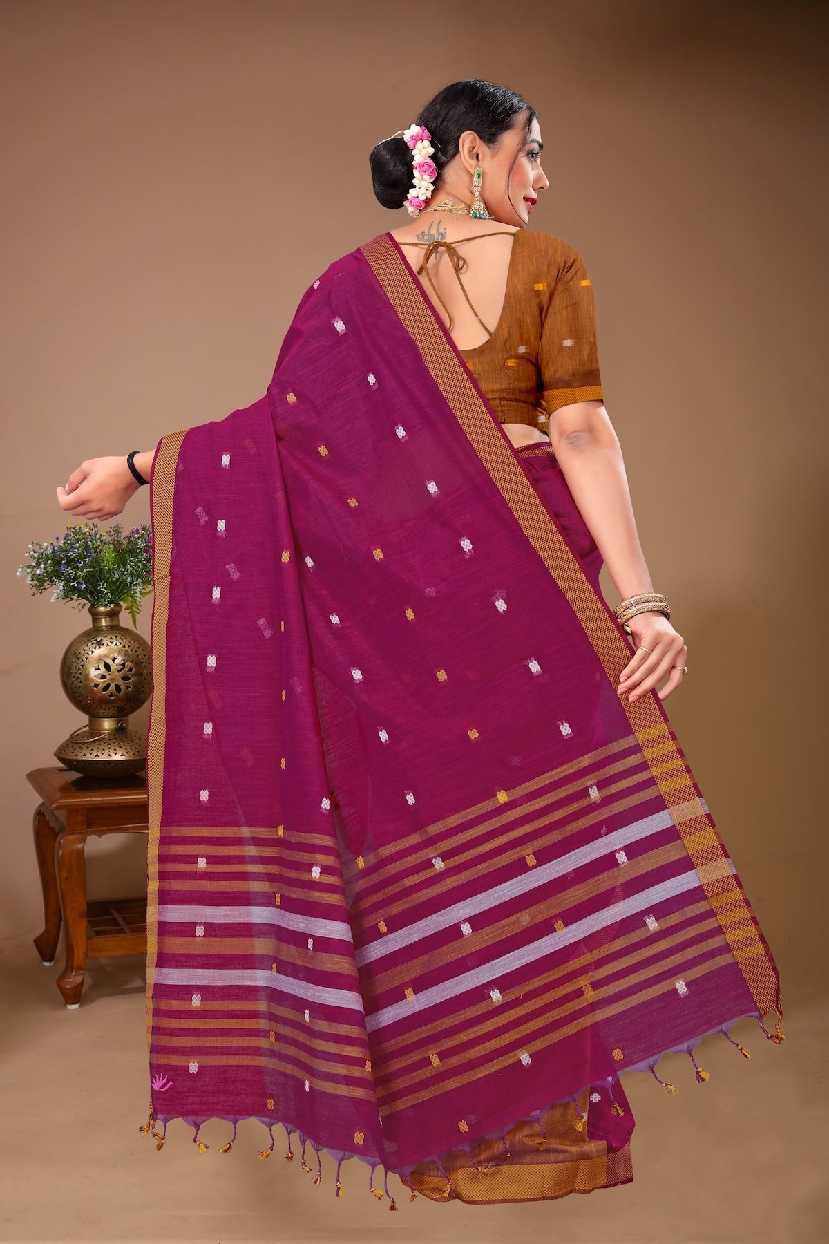 Sargam - Magenta Green Cotton Printed Saree