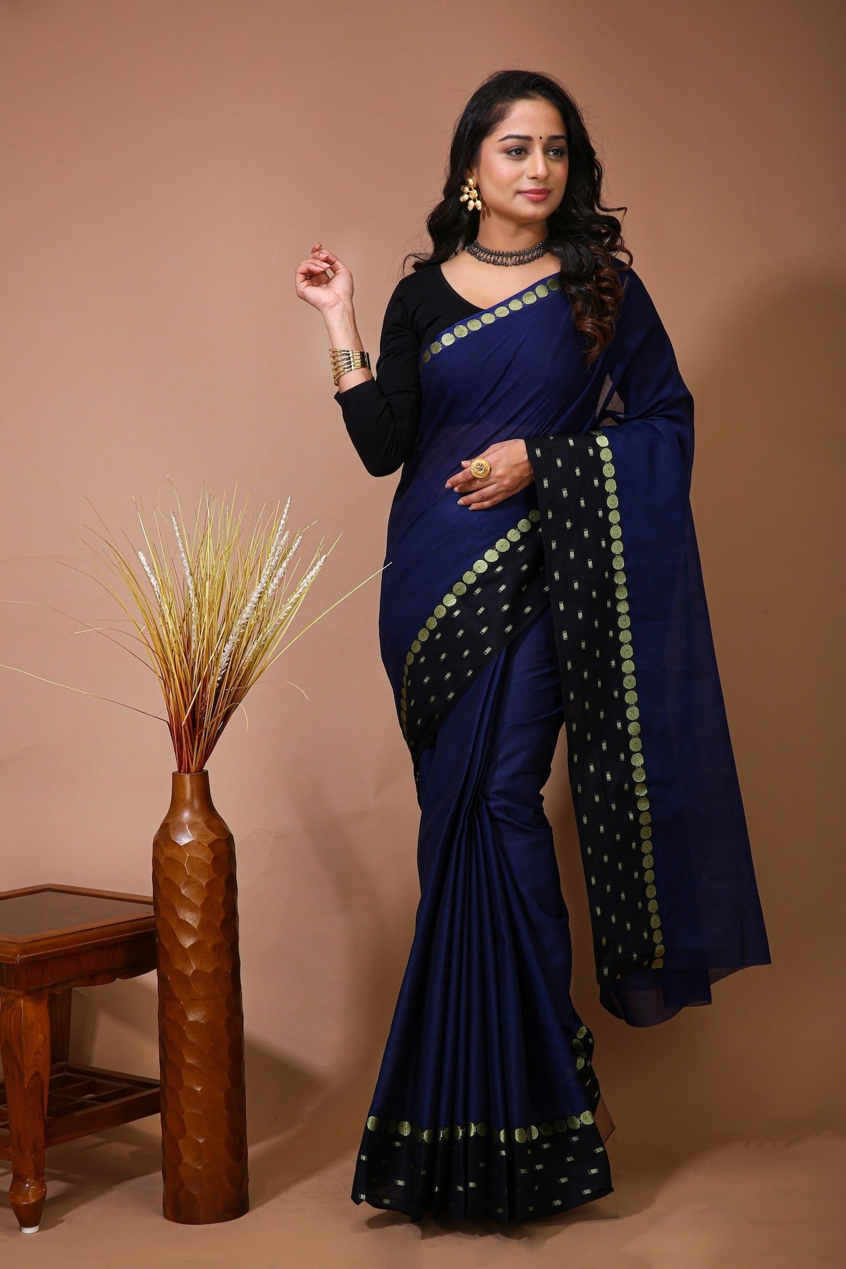 Sitara Blue Cotton Self Design Saree – DoriDhaga