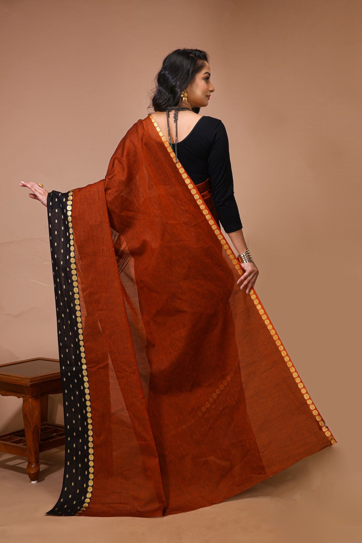 Sitara - Orange Cotton Self Design Saree