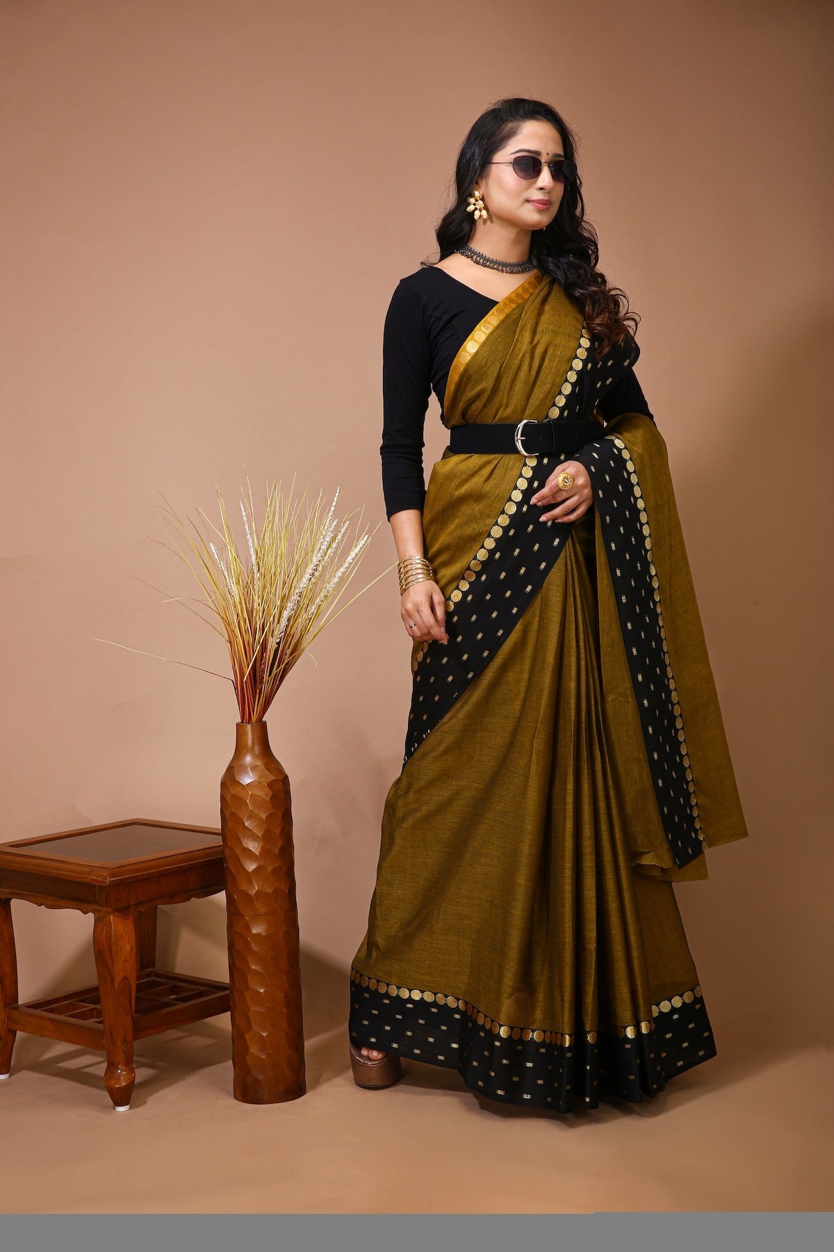 Sitara - Gold Cotton Self Design Saree