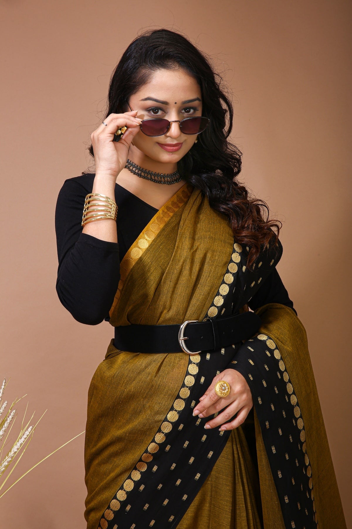 Sitara - Gold Cotton Self Design Saree