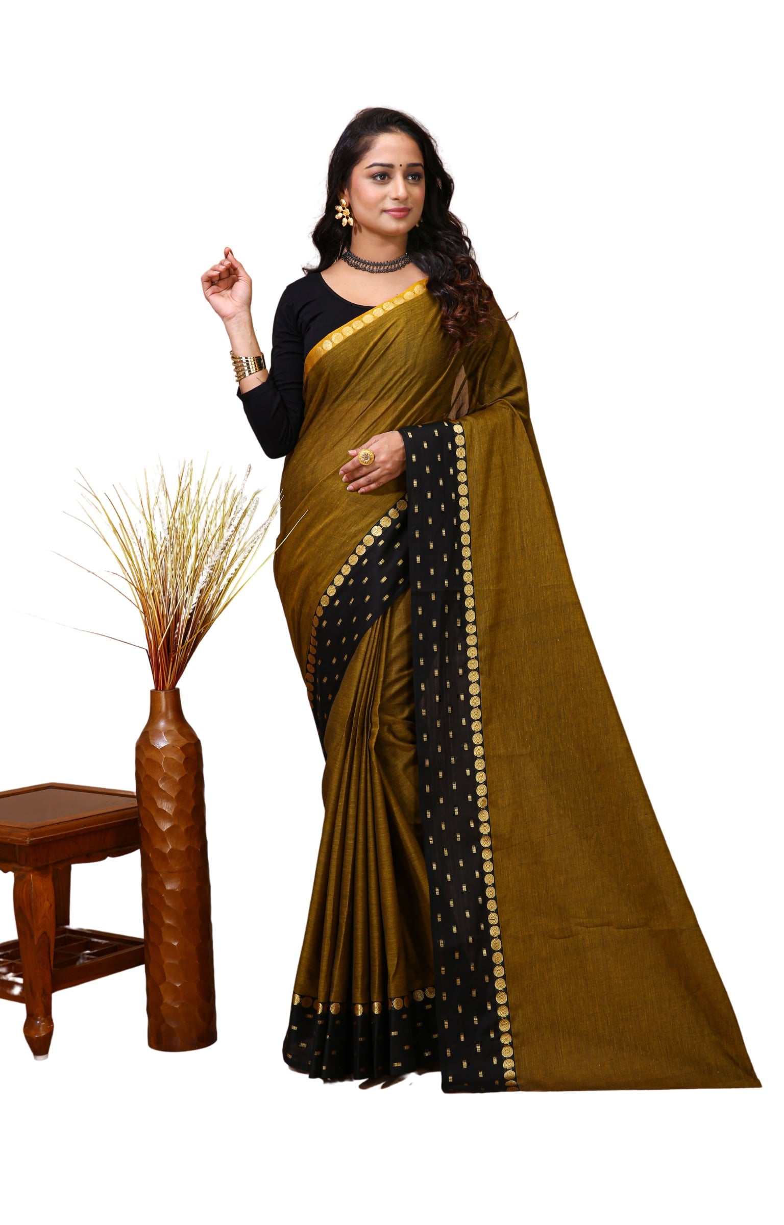 Sitara - Gold Cotton Self Design Saree