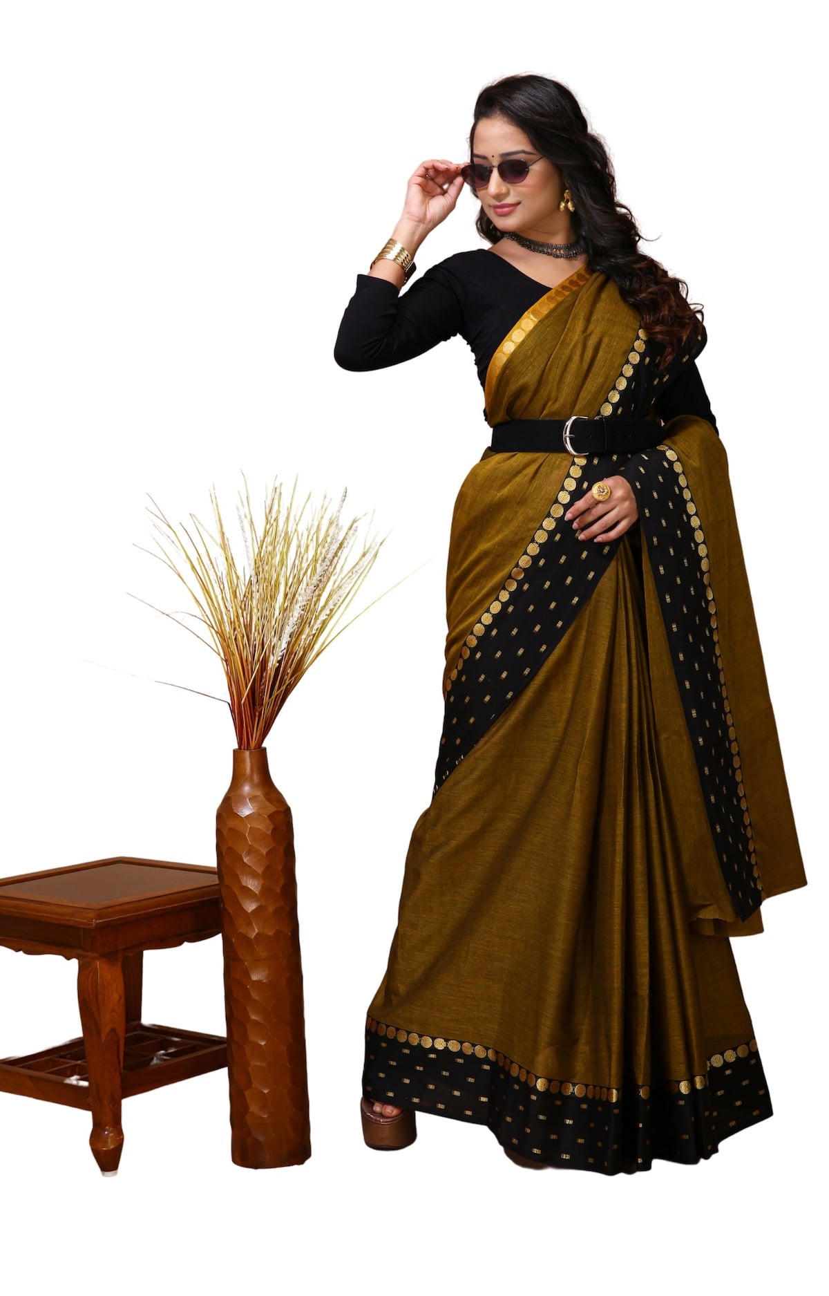 Sitara - Gold Cotton Self Design Saree
