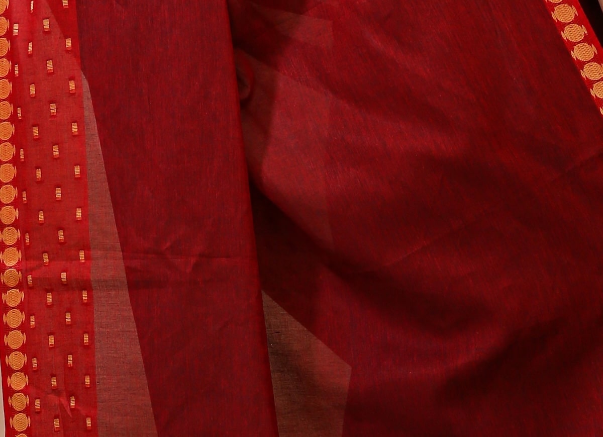 Tarini - Red Cotton Embellished Saree
