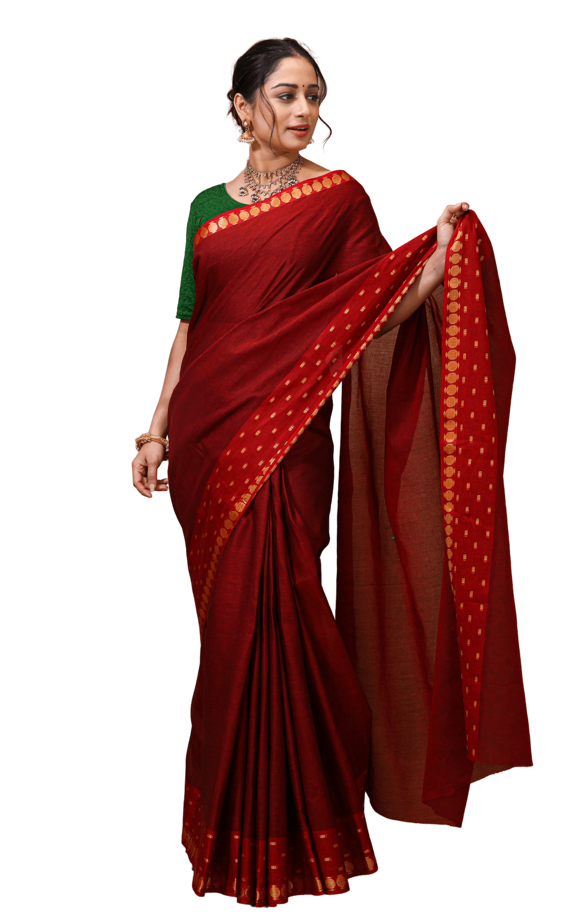 Tarini - Red Cotton Embellished Saree