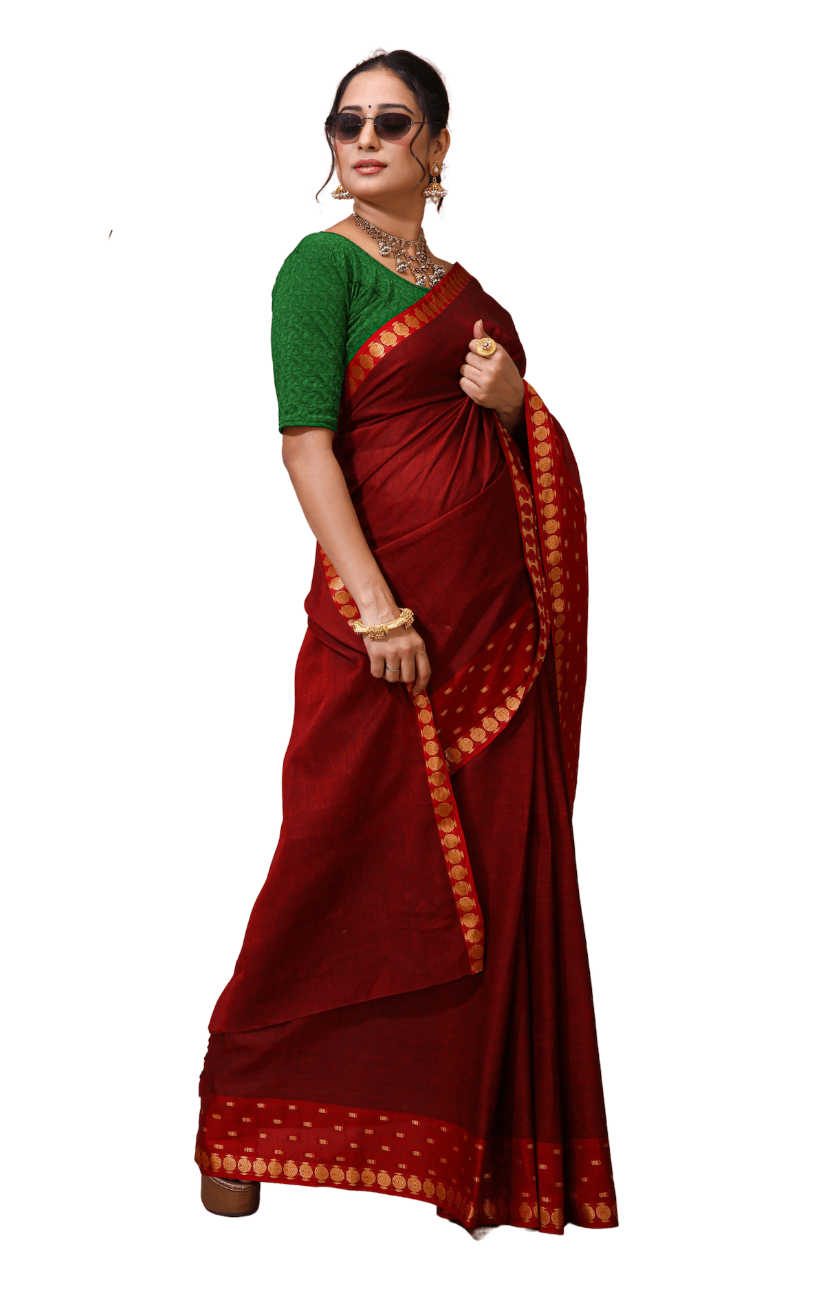 Tarini - Red Cotton Embellished Saree