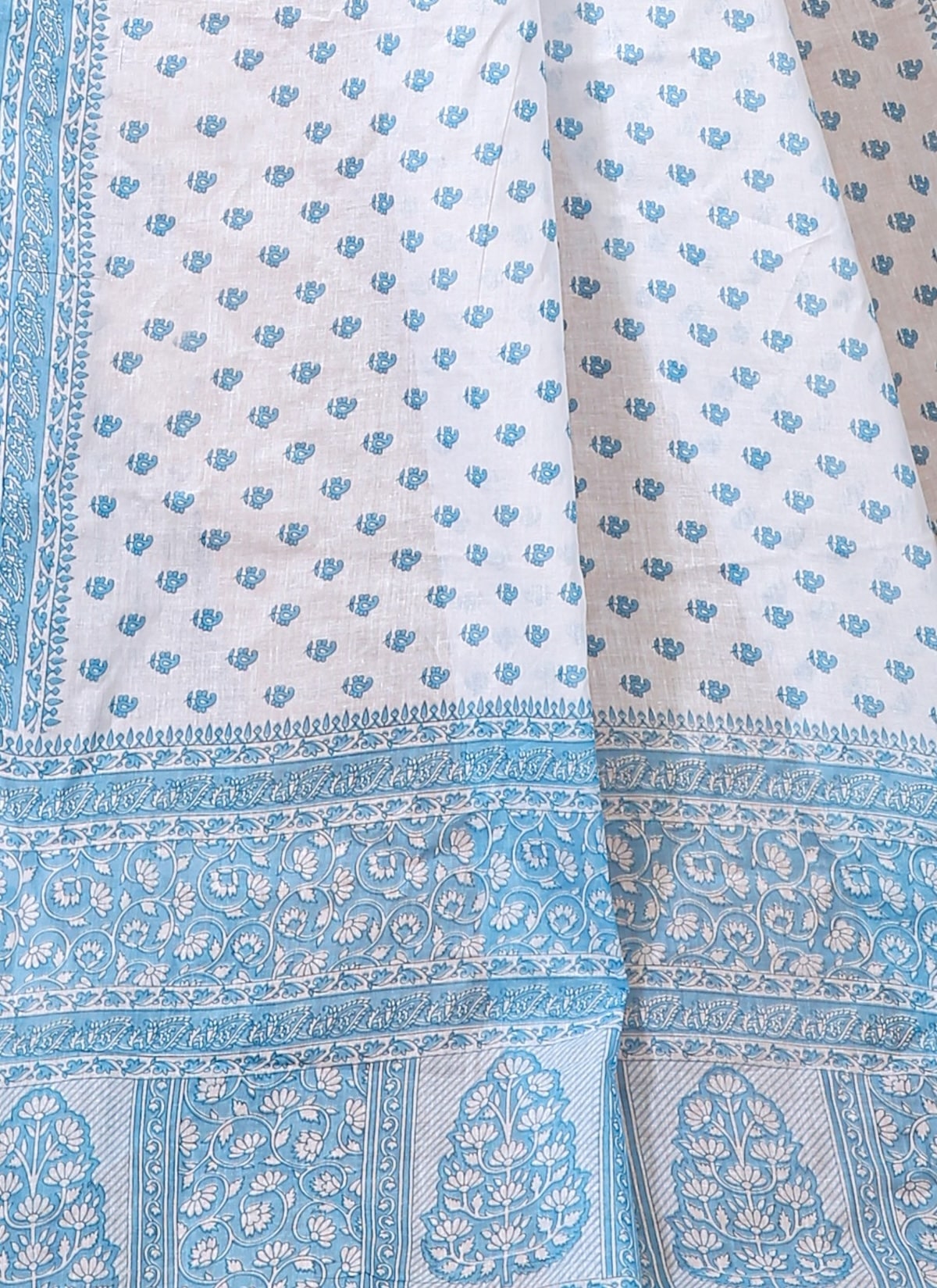 Palash - White Blue Cotton Butti Saree