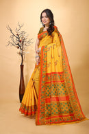 Vatika - Yellow Cotton Deer Print Saree