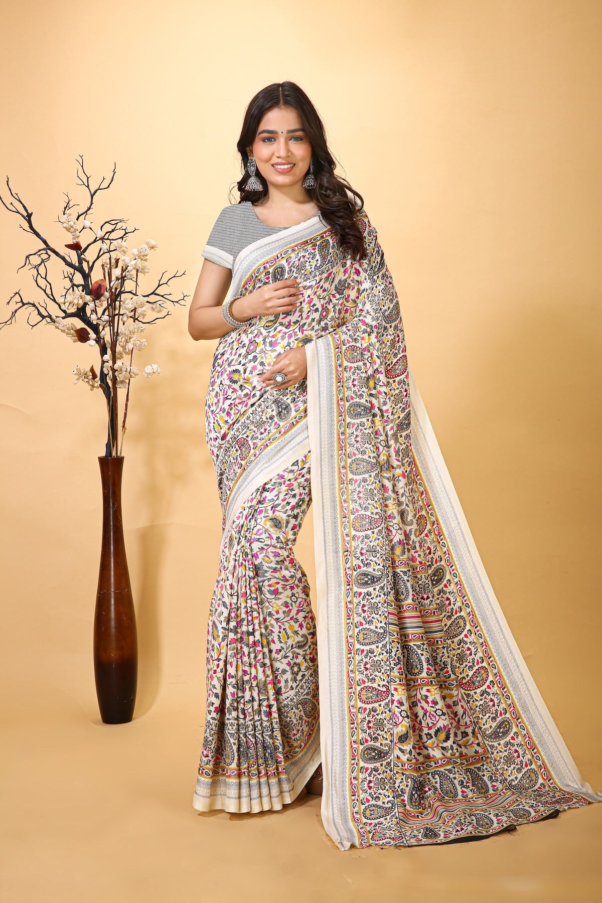 Hans - Green White Pashmina Printed Saree