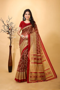 Alankriti - Red Gold Cotton Printed Saree