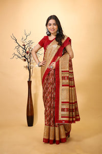 Alankriti - Red Gold Cotton Printed Saree