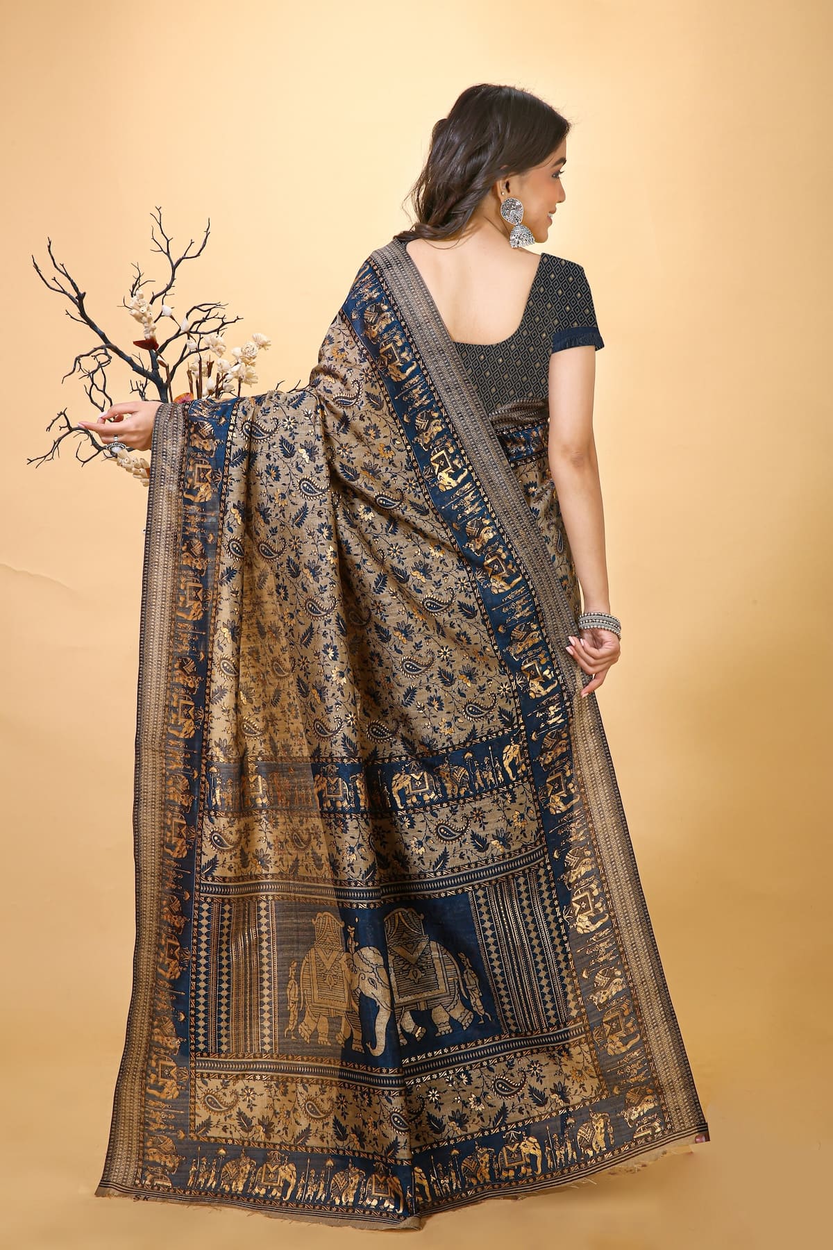 Sunehra - Black Gold Cotton Printed Saree