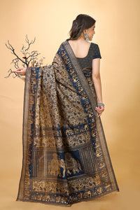 Sunehra - Black Gold Cotton Printed Saree