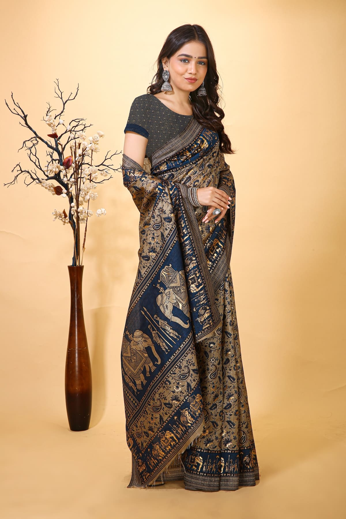 Sunehra - Black Gold Cotton Printed Saree