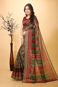 Kiran - Bronze Warli Print Cotton Blend Saree