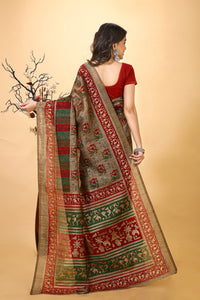 Kiran - Bronze Warli Print Cotton Blend Saree