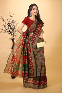 Kiran - Bronze Warli Print Cotton Blend Saree