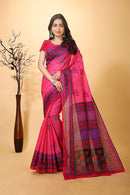 Suman - Pink Cotton Flower Print Saree