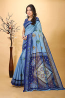 Prabha - Blue Cotton Printed Saree