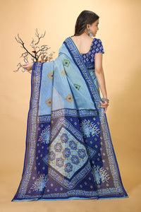 Prabha - Blue Cotton Printed Saree