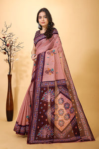 Prabha - Pink Cotton Printed Saree