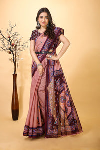 Prabha - Pink Cotton Printed Saree