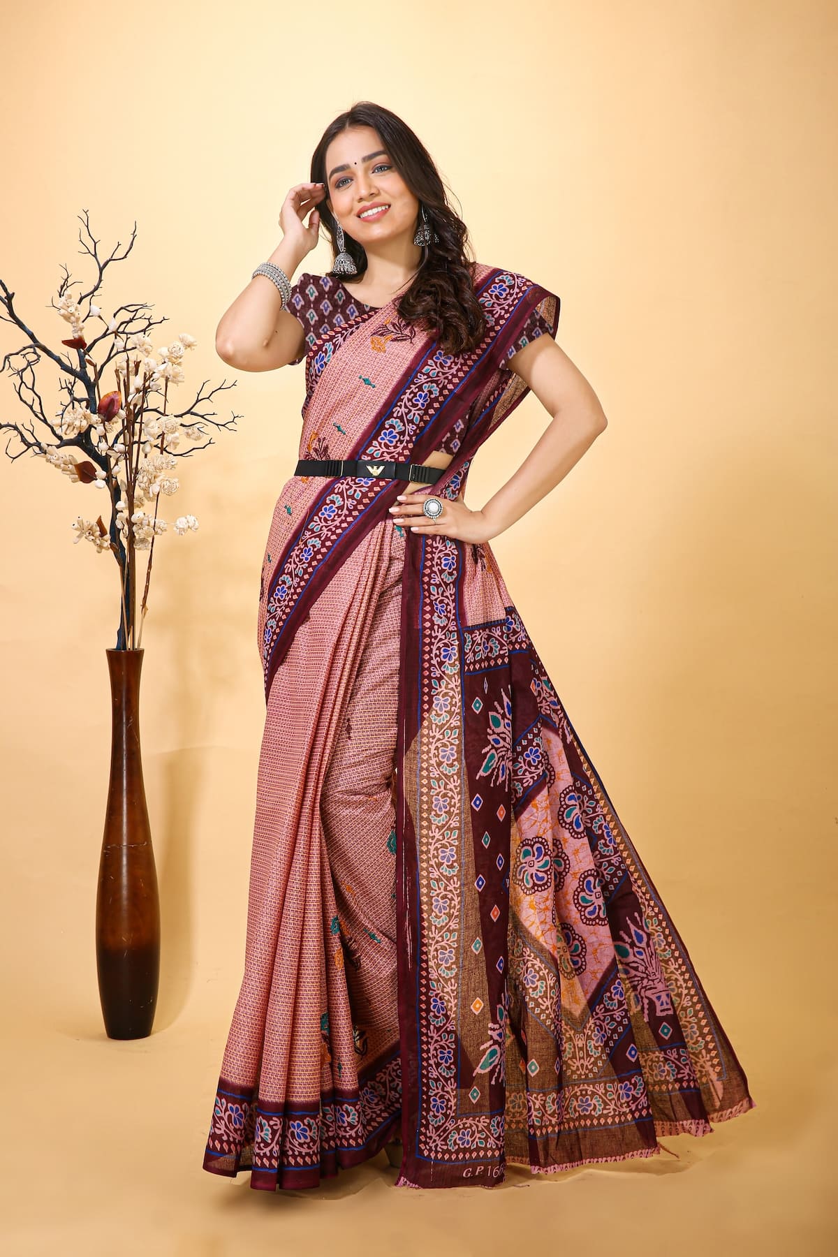 Prabha - Pink Cotton Printed Saree