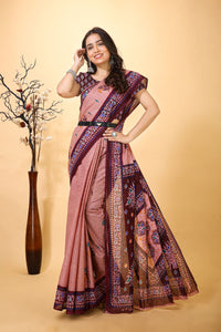 Prabha - Pink Cotton Printed Saree