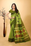 Kanan - Green Cotton Leaf Print Saree