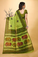 Kanan - Green Cotton Leaf Print Saree