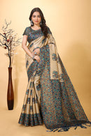 Resham - Blue Cream Art Silk Printed Saree