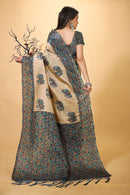 Resham - Blue Cream Art Silk Printed Saree