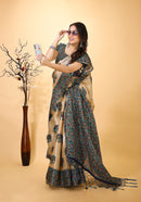 Resham - Blue Cream Art Silk Printed Saree