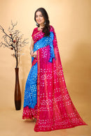 Jashn - Blue Pink Bandhani Printed Saree