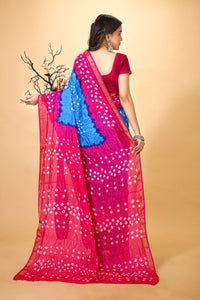 Jashn - Blue Pink Bandhani Printed Saree